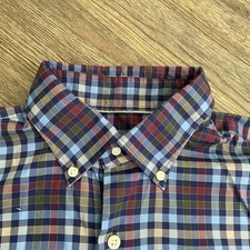 Peter Millar Plaid Blue Long Sleeve Cotton Button Up Shirt Mens Medium M