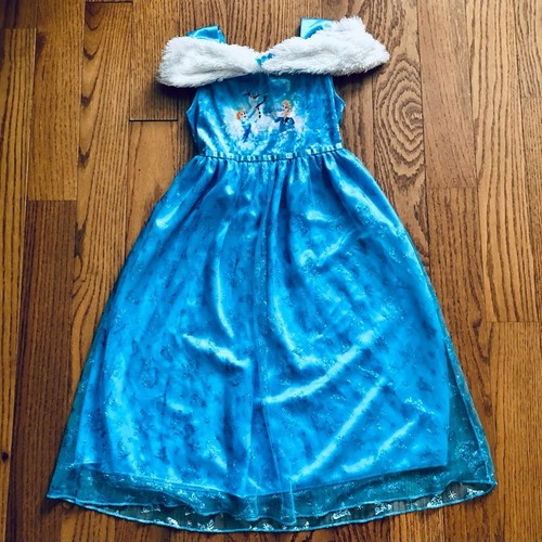 Disney Frozen Elsa and Olaf Plush Velvet Fancy Blue Nightgown, Girl’s Size S - Picture 2 of 11