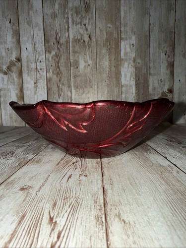Raro Vintage 6" IVV Vidrio Texturizado Rojo con Capa Dorada Cuenco Pintado a Mano en Italia - Imagen 7 de 8