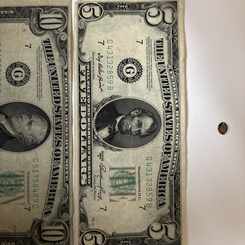 1950-A $5 And $10 Notes Light Green Seal Fn/Vf Condition W/ Slight Creasing - Picture 2 of 7