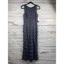 $200 Adrianna Papell Occasions Dress Women's 6P Gray Metallic Tiered Ruffle Gown