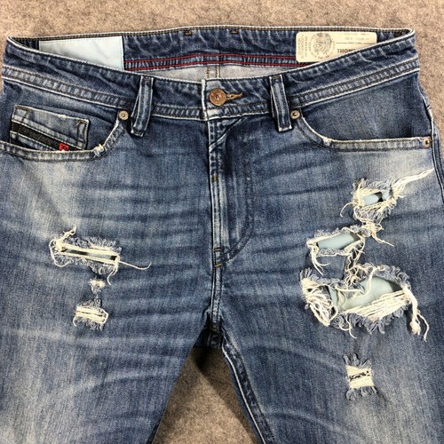 Diesel Thommer C Men's 31x32 Slim Skinny Blue Distressed Denim Jeans - Picture 2 of 16