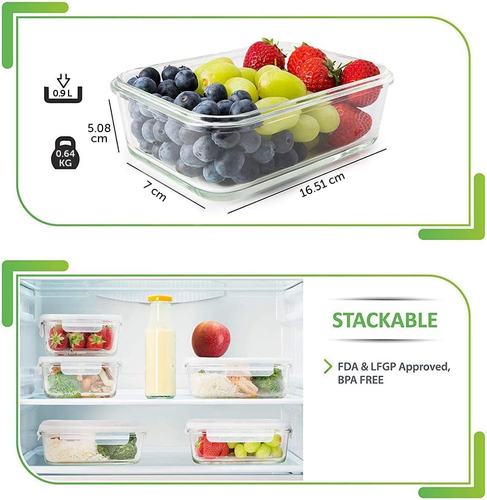 Food Prep & Storage Glass Meal Containers with Lids | Airtight Glass | Reusable - Picture 5 of 13