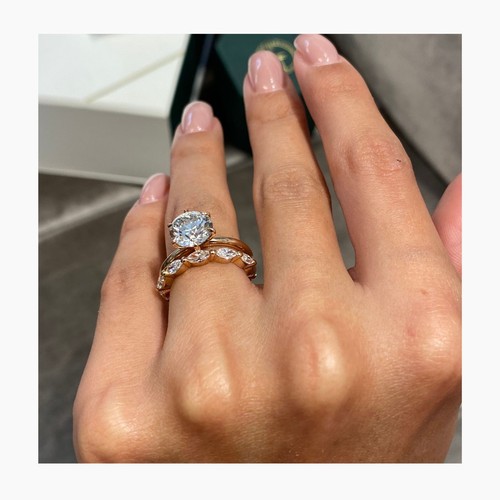 Diamond Ring Band Set Certified IGI F VS1 4.8Ct Round Lab created 14K Rose Gold - Picture 8 of 10