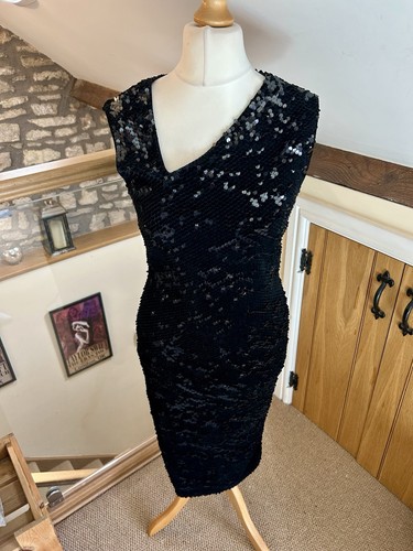 L.K. Vestido Lápiz Bennett Velli Negro Lentejuelas Talla 12 Terciopelo Fiesta Navidad