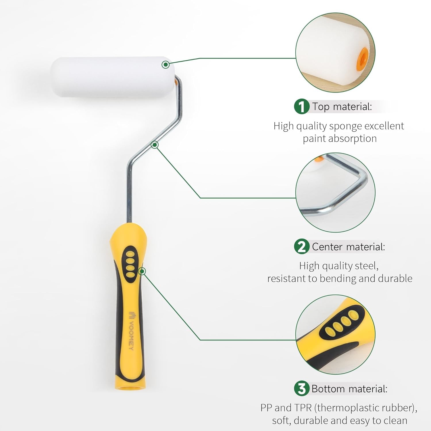 VOOMEY Foam Paint Roller,Small Roller Kit, Mini 8pcs, Yellow 