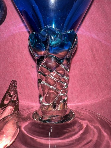 Mid Century Empoli Glas Karaffe Dschinn Glas mundgeblasen mit 2 kleinen blauen Gläsern - Bild 14 von 21