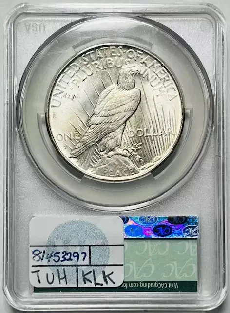 Dólar de la Paz 1934 D CACG MS 63 CAC Foto 2 de 2