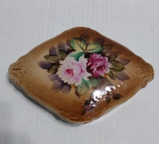 Vintage 1950's Lipper And Mann Porcelain Jewelry Trinket Box With Roses VTG MCM