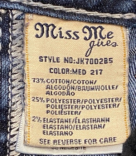 MISS ME Denim Jeans Girls 14 Rhinestone Bling Crystals Low Rise Boot Cut Blue - Picture 7 of 15