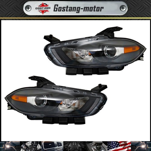 Headlights Black Clear Lens For Dodge Dart 2013-2016 Headlamp Left+Right Halogen - Picture 1 of 14