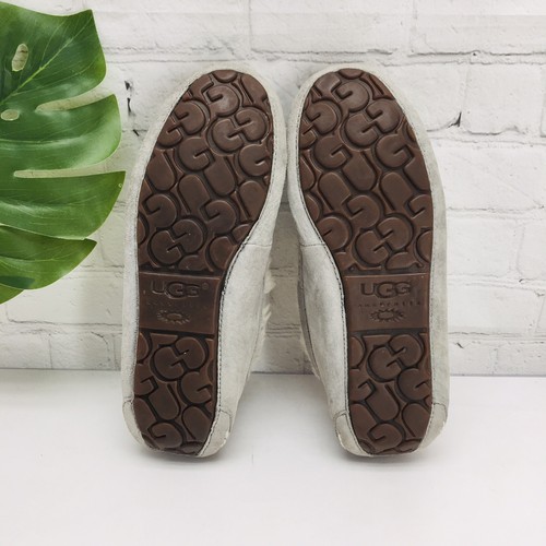 UGG Australia Brett Wool Slippers Womens Size 8 Gray Leather Moccasins Fur Lined - Picture 10 of 12