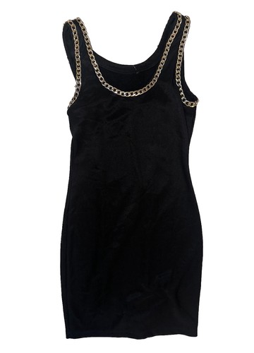 Mini Abito Bodycon Symphony Nero Oro Maglia Catena Y2K Taglia S - Foto 4 di 4