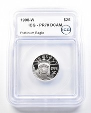 1998-W $25 American Platinum Eagle 1/4 Oz Platinum PR70 DCAM ICG *2239 2199.80 per troy oz
