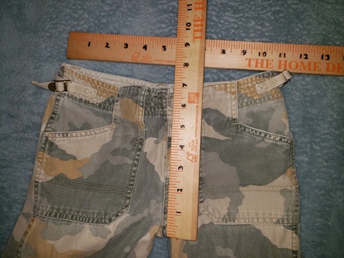 Limited Too 6 Cargo Pants Olive Drab Tan Camouflage Flared Slit Button Hem Y2K - Picture 6 of 7