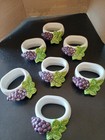 7 Ceramic Napkin Rings Holders Grapes Made in Japan Vintage Purple Green White