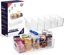 Plastic Storage Bins with Dividers for Kitchen, Fridge, or Cabinet 2 Pack