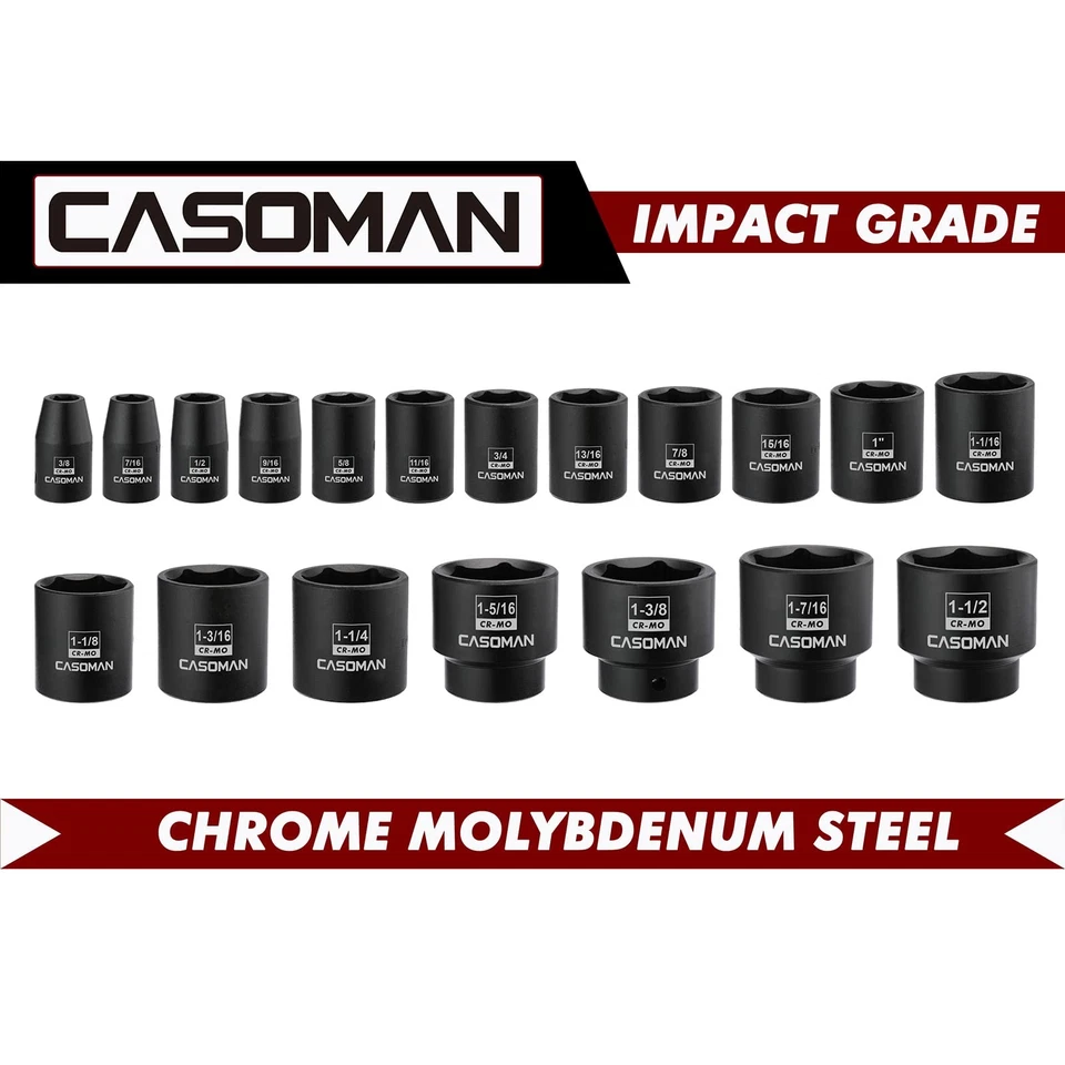 19 Piece 1/2-Inch Drive Standard Impact Socket Set, SAE, Shallow, 3/8" to 1-1... - Image 3 of 4