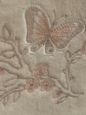 Unused Vintage USA Embroidered Butterfly Floral Bath Towel Ivory 44 x 23.5