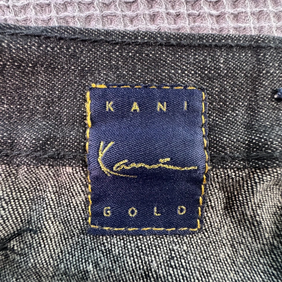 Kani Gold Y2K Baggy Denim Jeans Mens 42x32 Black Winged Pockets Wide Leg Street - Image 4 of 4