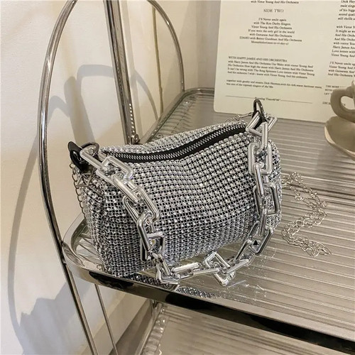 Bolso tipo cubo con diamantes de imitación, cartera de graduación con cadena brillante, mini bandolera para mujer - Imagen 10 de 26