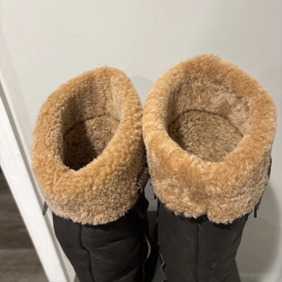 UGG Locarno Leather Boots Size 7 Sheepskin Lined Tall Winter Brown Women's 5191 - Image 3 of 4