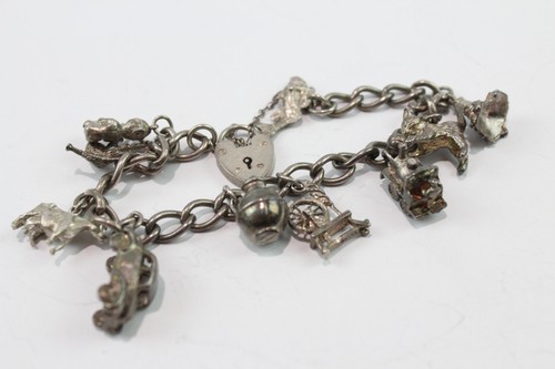 Sterling Silver Vintage Charm Bracelet Bagpipes Train Car Cow (43g)