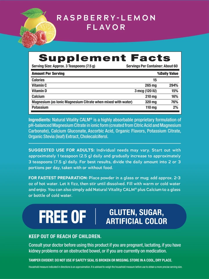 CALM magnésio em pó mais cálcio | 16 oz mistura de bebidas veganas | por Natural Vitality - Imagem 2 de 4