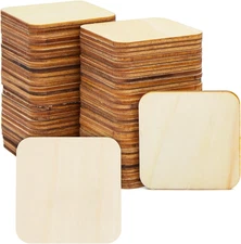 60 Pack 2X2 Wood Squares for Crafts, 2.5Mm Unfinished Wood Cutouts with Rounded