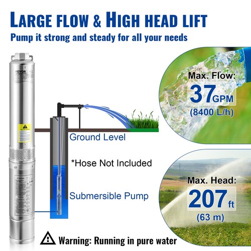 Deep Well Submersible Pump Stainless Steel Water Pump 1HP 115V 37GPM 207ft - Picture 3 of 12