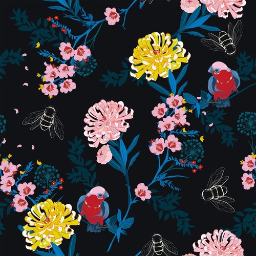 24"x118" Black Floral Wallpaper Peel and Stick Vintage Yellow/Pink Daisy Flor... - 第 2/8 張圖片