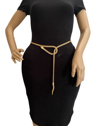 Zara Women’s Metal Goldtone Snake Shape Chain Belt Sz 36 - Picture 3 of 7
