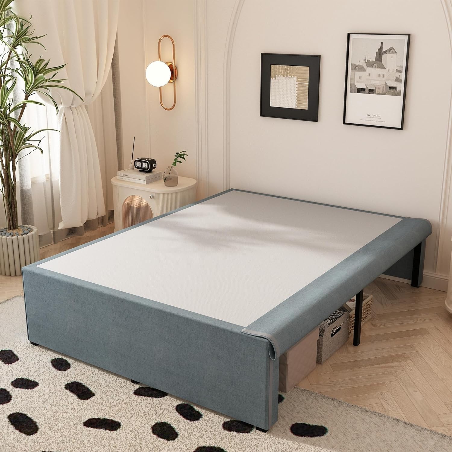 Heavy Duty 18" King Bed Frame, Fabric Cover, Easy Assembly, 