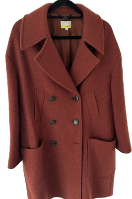 N.W.3 Textured Coat rich dark brown double breasted wool blend Size M Medium vgc