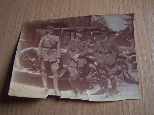WW1 Military Officers Soldiers in Uniform Vintage Photo Outside Vehicle