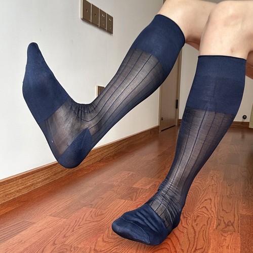 Calcetines de tubo de vestir See Through para hombre medias ultrafinas a rayas para uso formal - Imagen 17 de 18