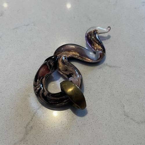Serpente serpente di Murano ciondolo vetro artistico rame nero bronzo con anello ottone - Foto 3 di 7