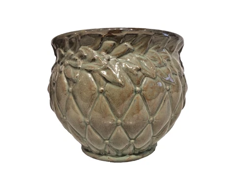 McCoy Pottery Jardiniere Vintage No 1480 Tierra Cushion Green Quilted 10x9.5 In