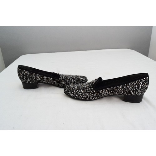 Stuart Weitzman Studded Velvet Loafers Heels Womens 7.5M Black Silver Sparkly - Picture 5 of 9