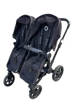 Good Used Bugaboo Donkey 3 Twin bassinet and seat stroller w. Accessories Black