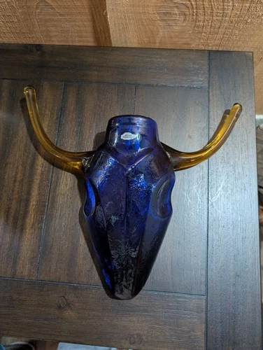 Blenko Steer Head Glass Vase/ Sculpture Hand Blown Art HTF