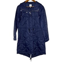 GAP Women's Small Navy Quilted Hooded Jacket Water-Resistant Drawstring Waist