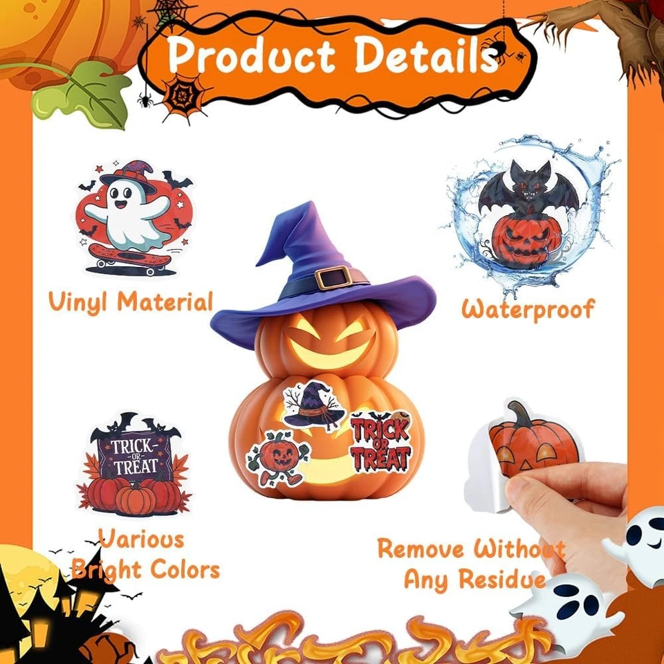 Halloween Stickers, 100 Pcs Halloween Stickers Bulk for Kids, Holographic Waterp - Imagem 3 de 4