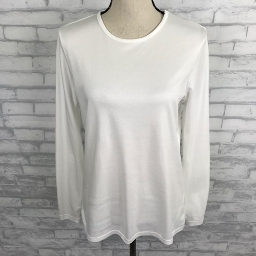 L.L. Bean Womens Top T Shirt Size M Tall White Long Sleeve Supima Cotton
