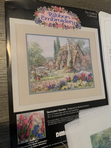 Dimensions Ribbon Embroidery Kit 11x14 Secluded Garden 1435 Open but Unused - Picture 10 of 13