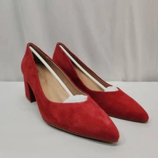 NYDJ Women's Size 9.5 M Solima Red Suede Block Heel Pumps New Comfort Career