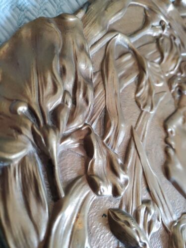 Art Nouveau Female Floral Metal Hanging Wall Relief Plaque Vintage Deco Flowers - Picture 3 of 11