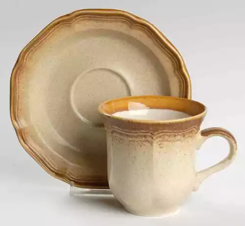 Vintage Mikasa Whole Wheat E8000 Beige w/Brown Rim 10 oz. Coffee Tea Cup Saucer