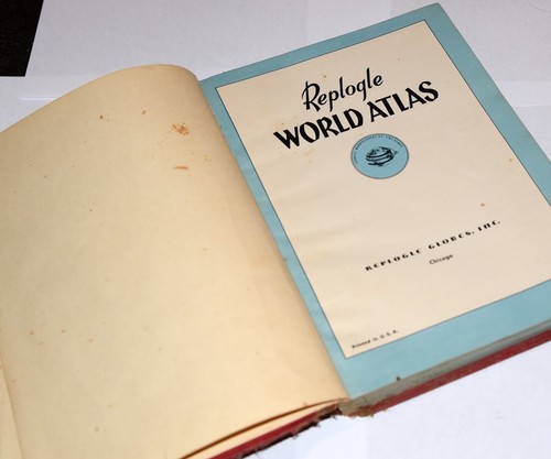 1954 REPLOGLE GLOBE 10” Metal BASE Atlas Book Vintage - Picture 8 of 9