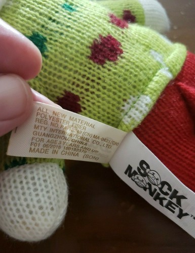 Dan Dee Sock Monkey with green red polka dots sweater winter Doll plush 10 inch - Picture 6 of 8